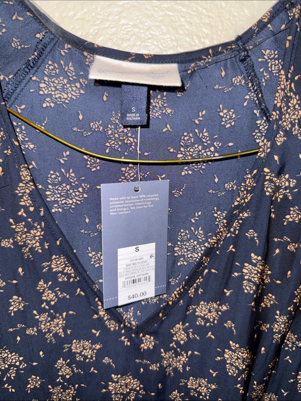 Universal Thread Navy Long-Sleeve V-Neck Floral Dress with Tan Print - Picture 2 of 3